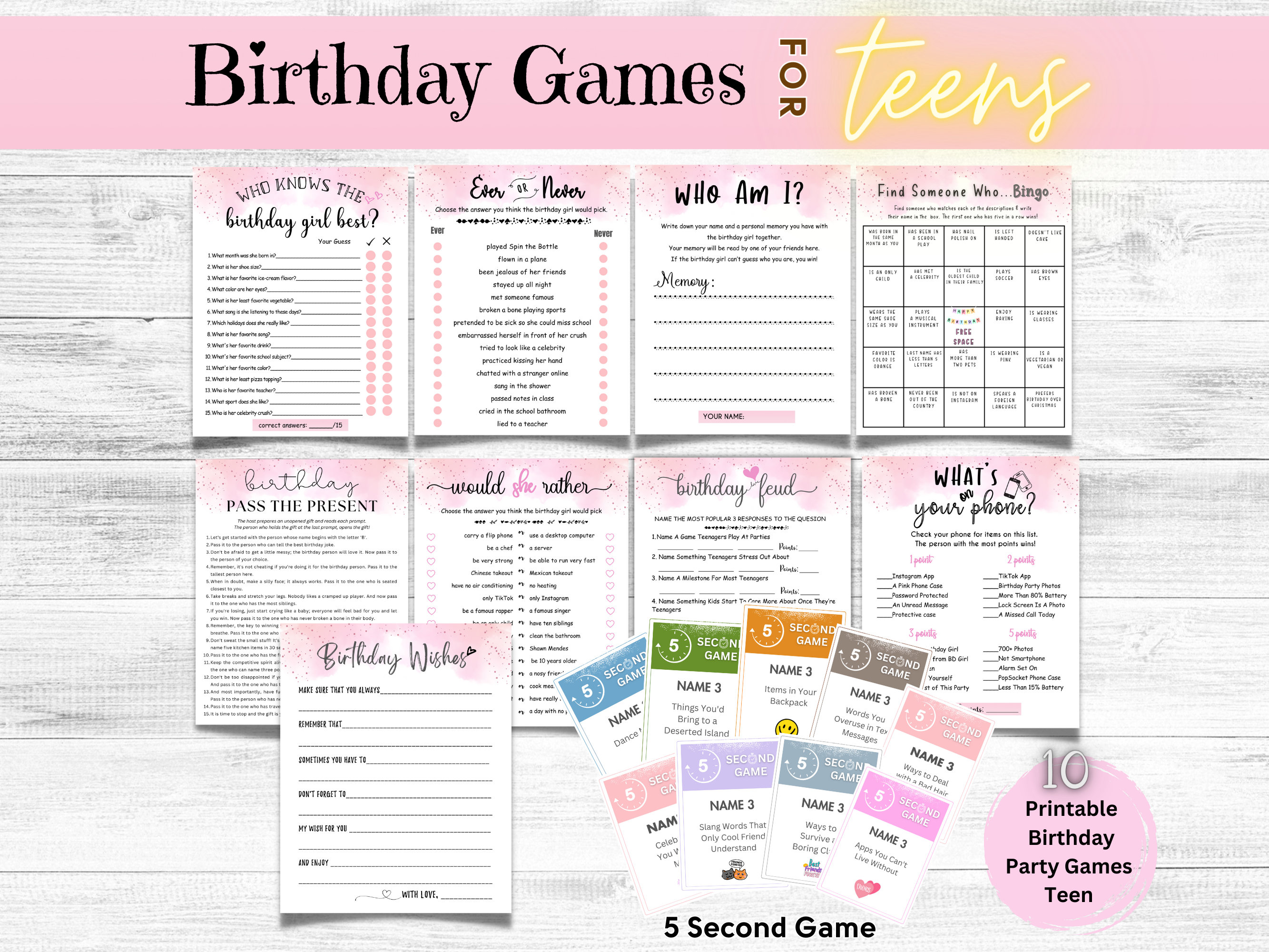 Teen Birthday Games Printable, Girl Birthday Party Games, 13th, 14th ...