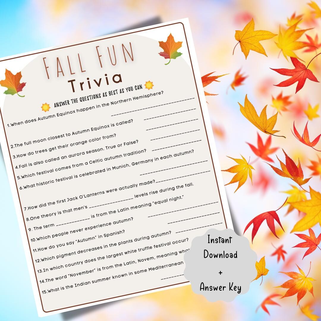 Fall Trivia Game: Printable Autumn Puzzle for Family Game Night (PDF ...