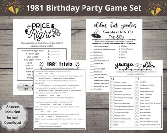 43rd Birthday Printable Games  Born in 1981 Birthday Party Game l 4 Birthday Game Bundle l Printable 43th Birthday Games, Trivia, Songs