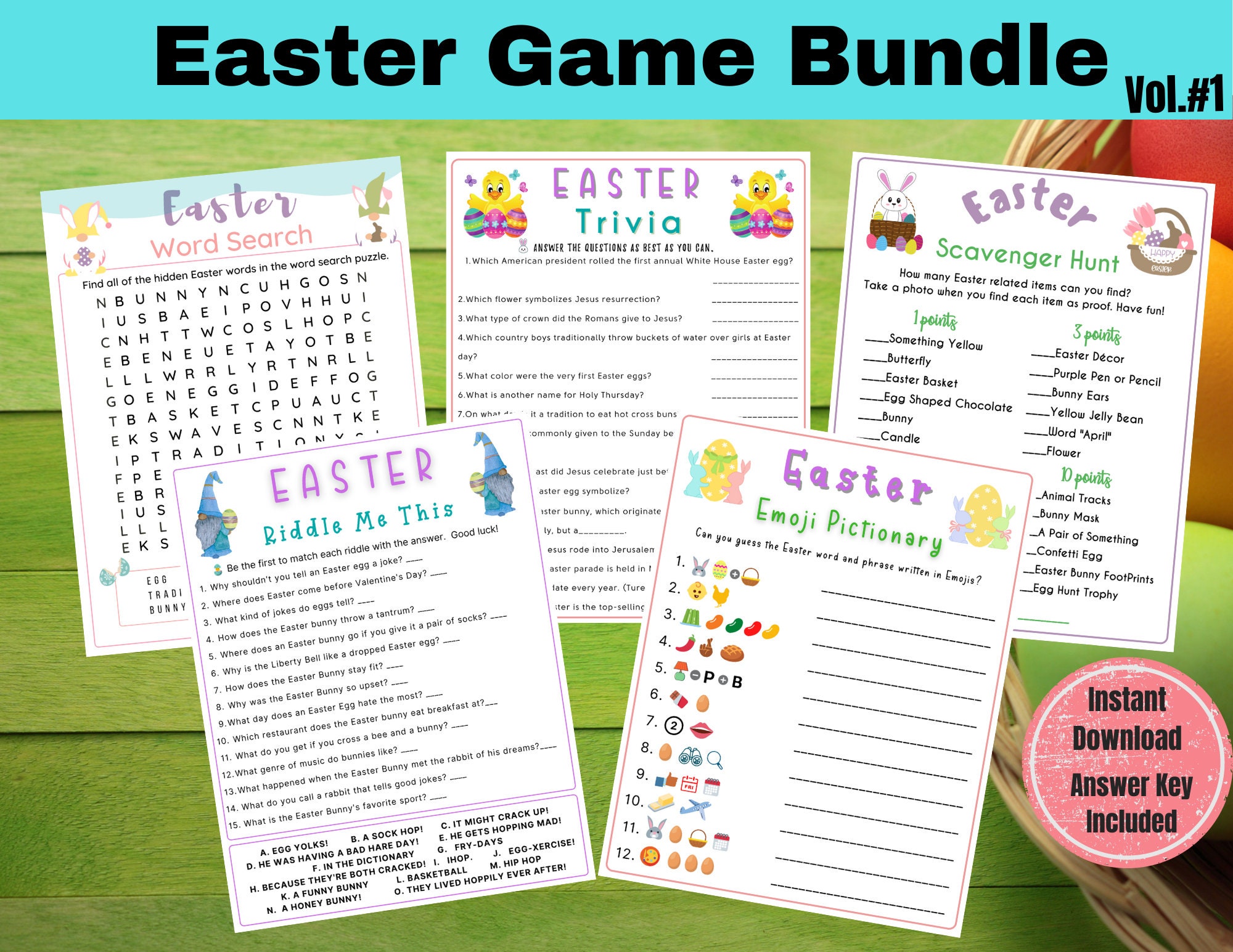 5 Easter Game Bundle Vol.1 | Fun Easter Game Set for Kids & Adults | Easter Fun Party Game | Easter Trivia | Spring Trivia l Easter Sunday
