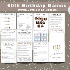 Printable 60th Birthday Party Game Bundle, Born in 1965 Games, 60 Birthday Party Games for Her Him, 1965 Trivia Quiz Game Instant Download