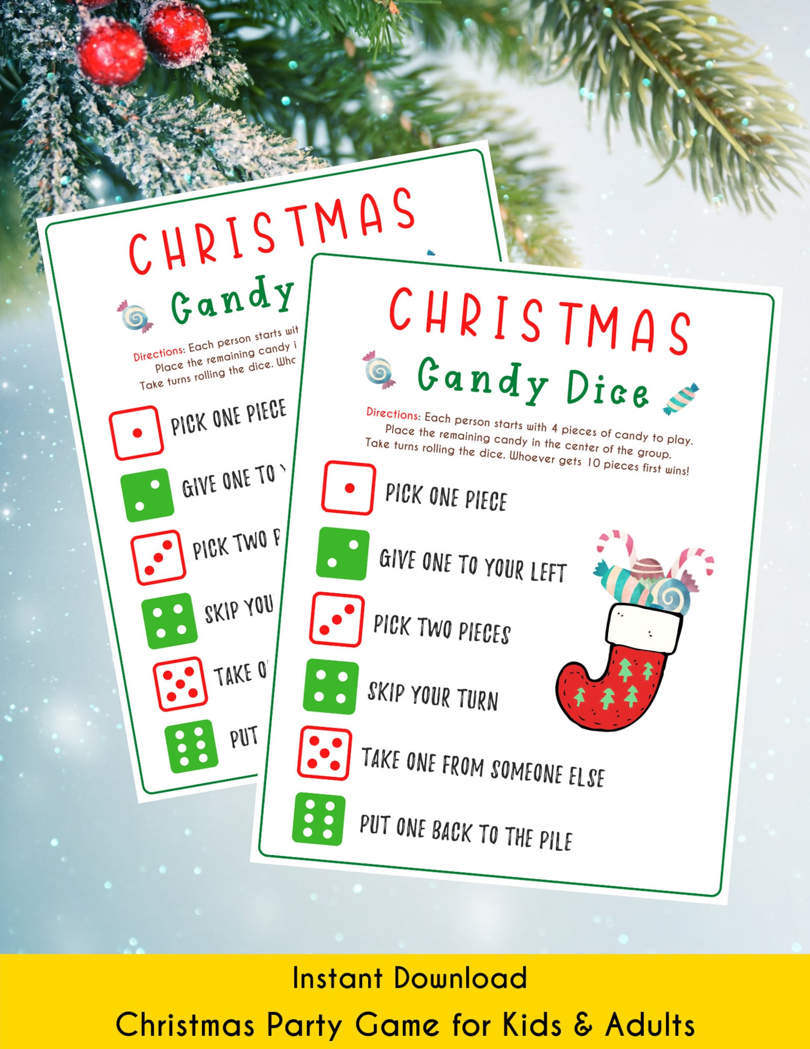 Christmas Candy Dice Game, Holiday Party Game, Christmas Printable Game, Christmas Home Party 