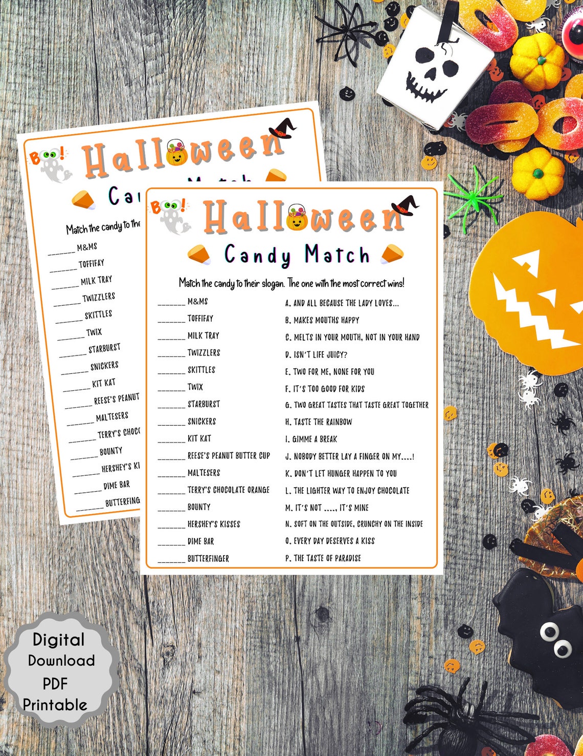 Halloween Candy Match Game Fun Halloween Games Printable - Etsy