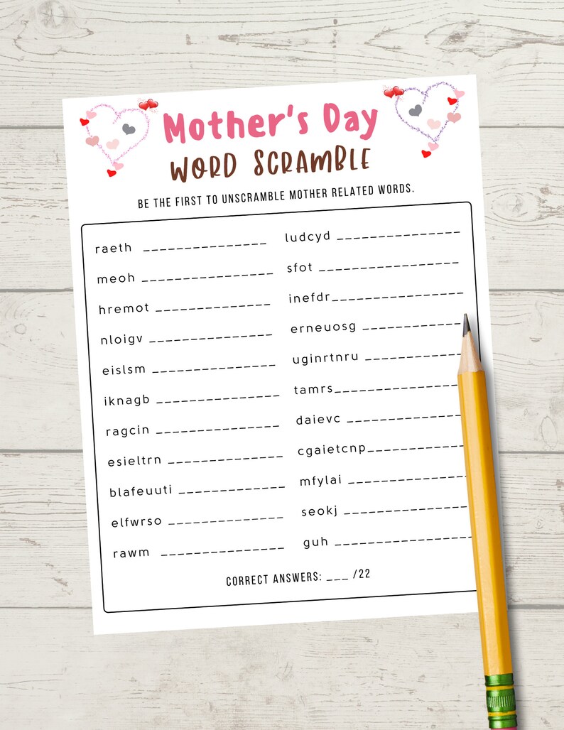 Mother's Day Word Scramble Game Mother's Day Printable Game for Kids ...