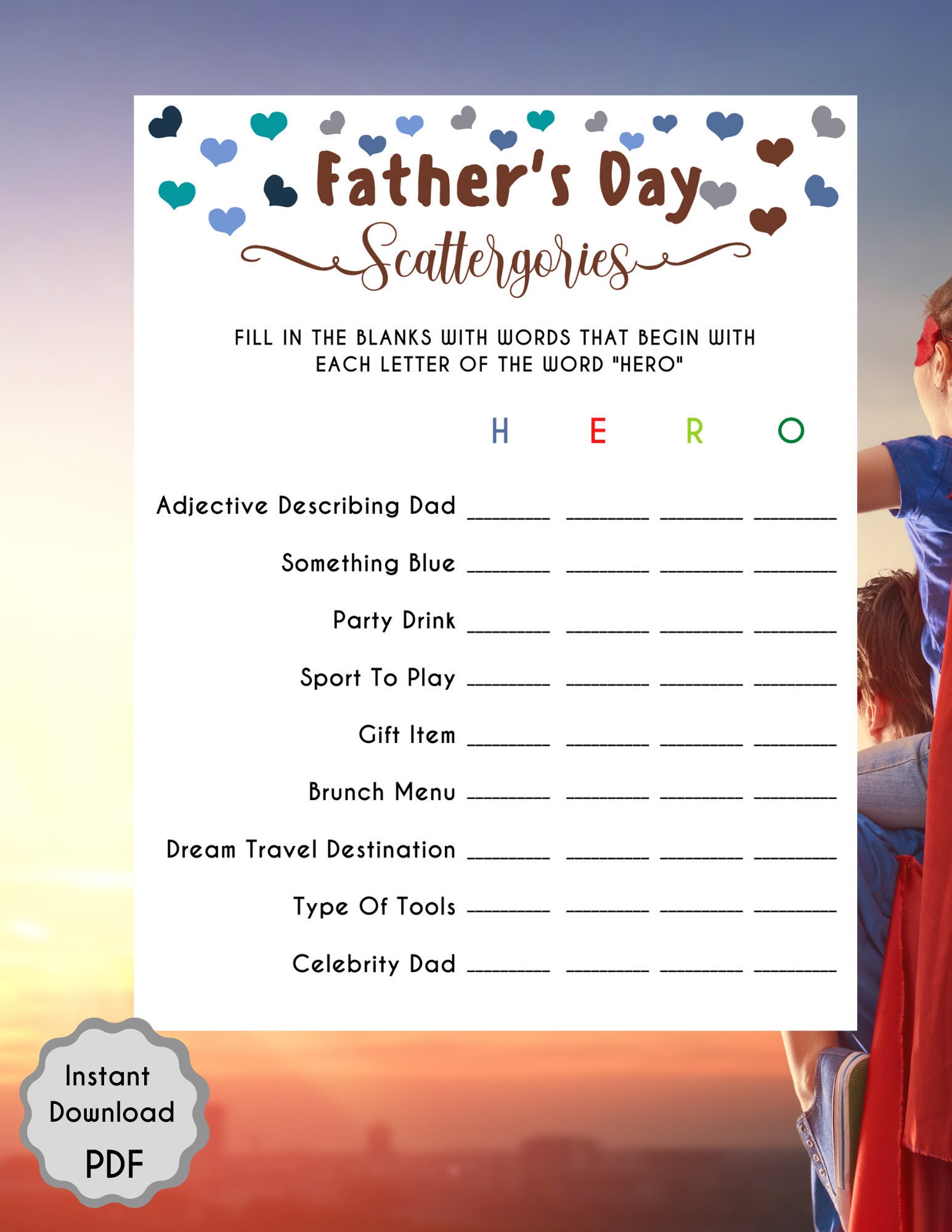Father s Day Scattergories Game Father s Day Game Etsy