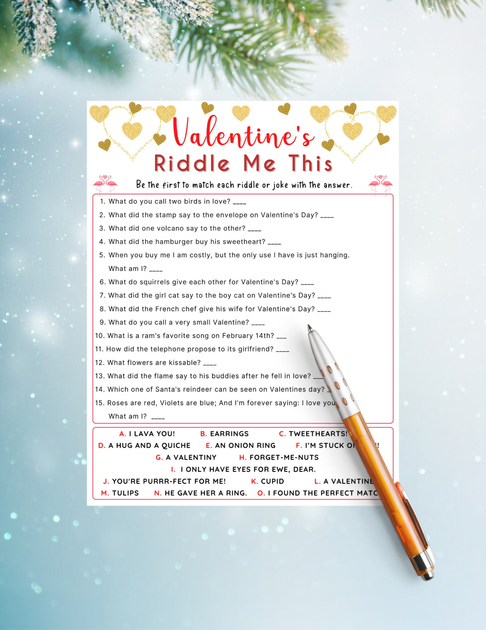 Valentine's Day Riddle Me This Game Valentine's Day Quiz Valentines Printable Game Galentine's