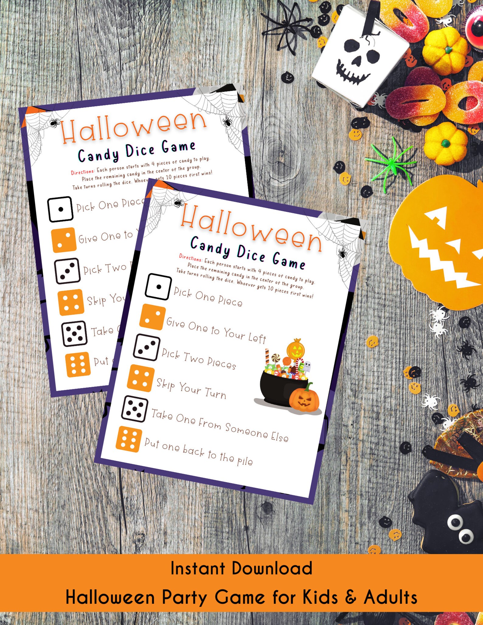 Halloween Candy Dice Printable Game Spooky Halloween Party - Etsy