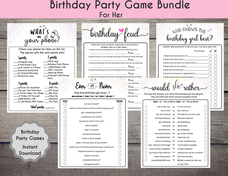 Birthday Games For Her Bundle Printables 35th Birthday Trivia Games 20th Adult Birthday Party 25th 45th 30th Birthday Games 21st Party Supplies Paper Party Supplies Decotazeen Com