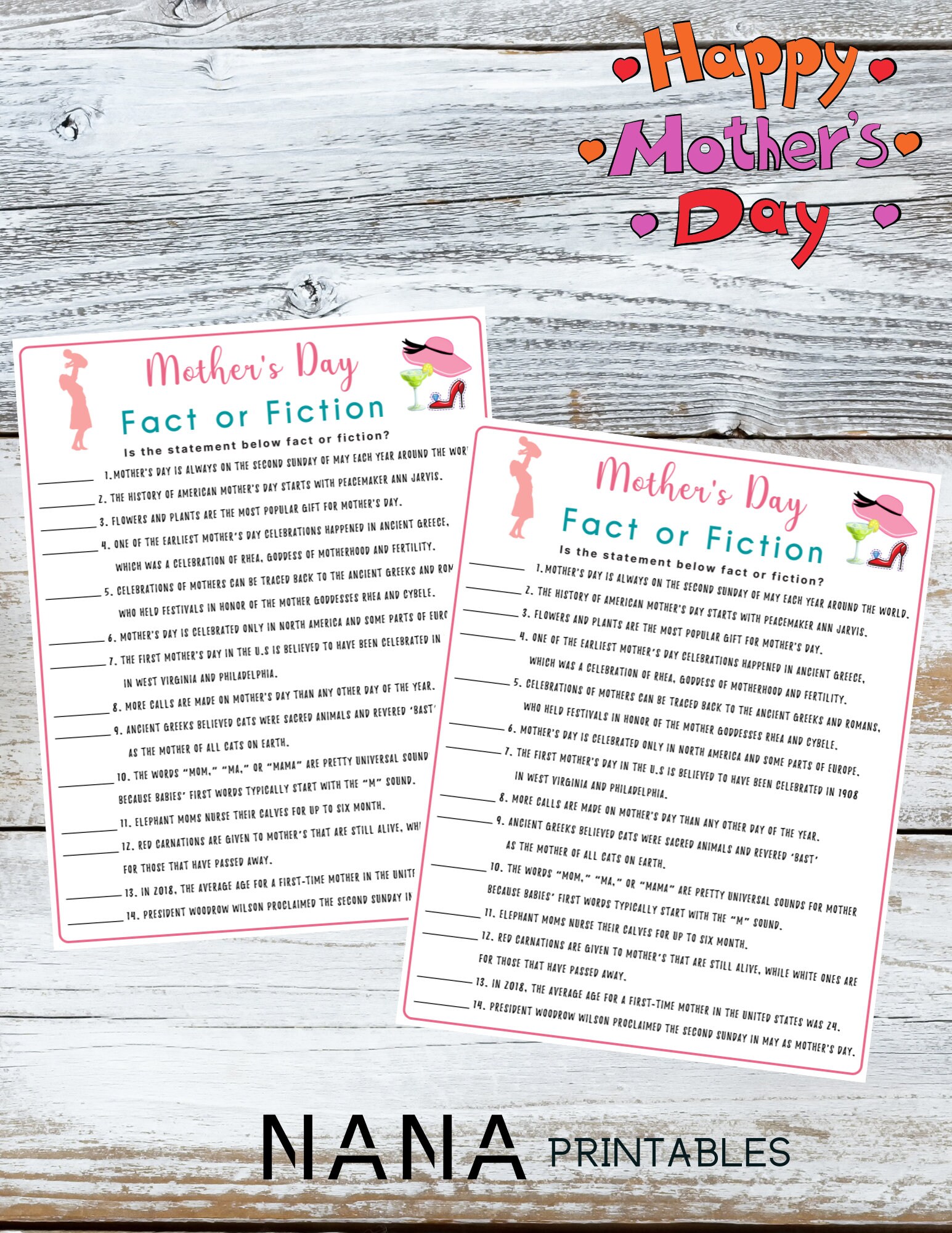 Mother's Day Fact or Fiction Game Mother's Day Game for Kids & Adults