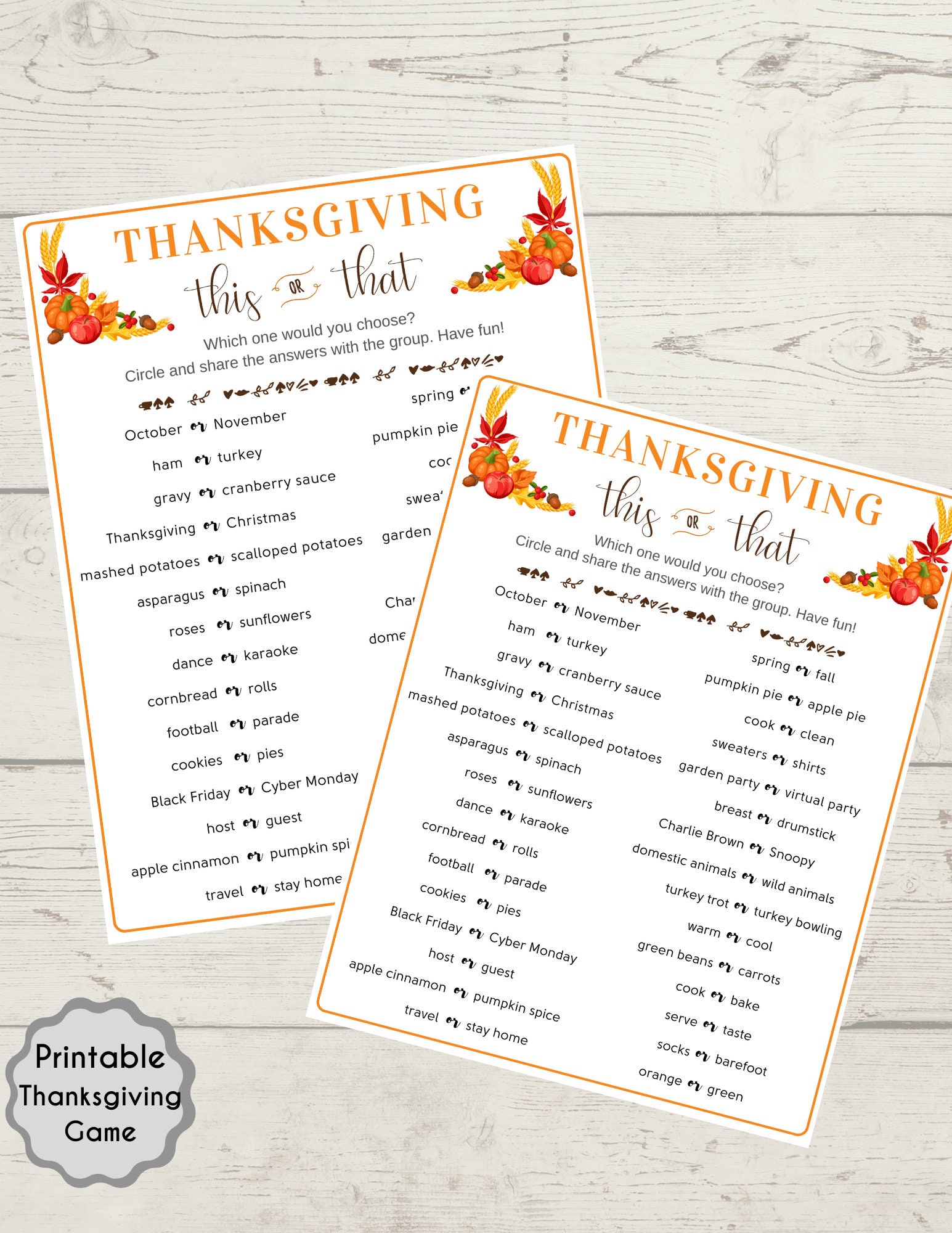 Thanksgiving Party Game Printable Thanksgiving Game for Kids - Etsy