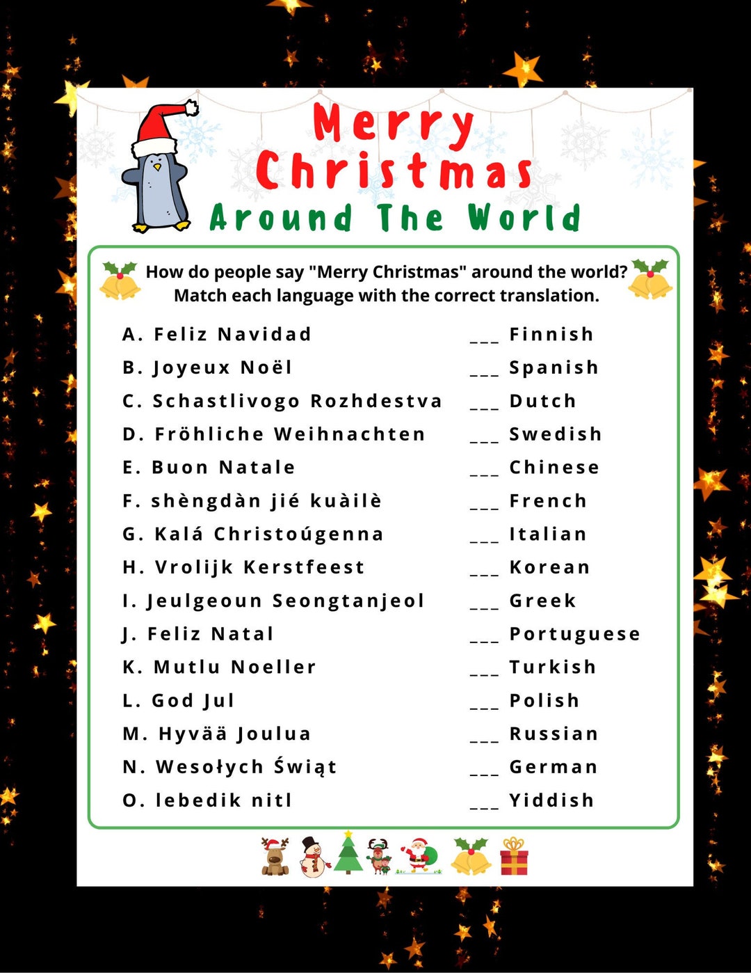 Merry Christmas Around the World Games, Holiday Party Game, Christmas