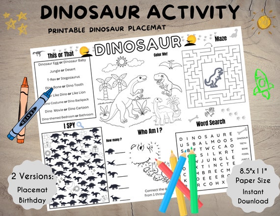 Set de table à colorier 'Dinosaure