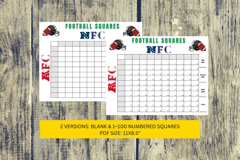 Football Squares Game Football Grid Superbowl 2024 Printable Football