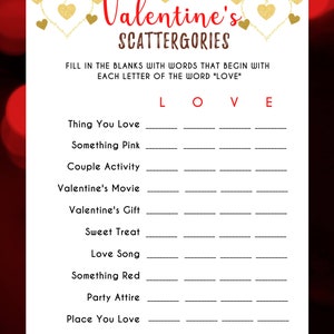 Valentine's Day Scattergories Game Valentine's Day Trivia Valentines Printable Game Galentine's Game Fun Adults Party Game PDF image 4