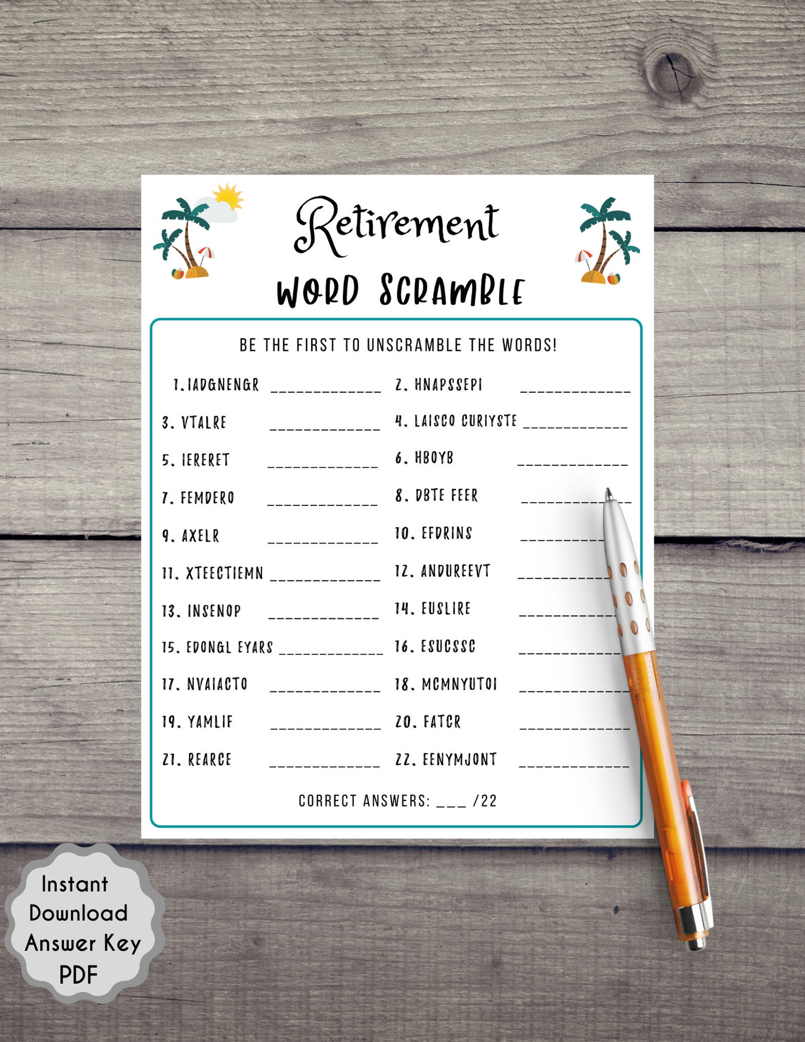 Retirement Party Game Retirement Word Scramble Fun Retirement Party ...