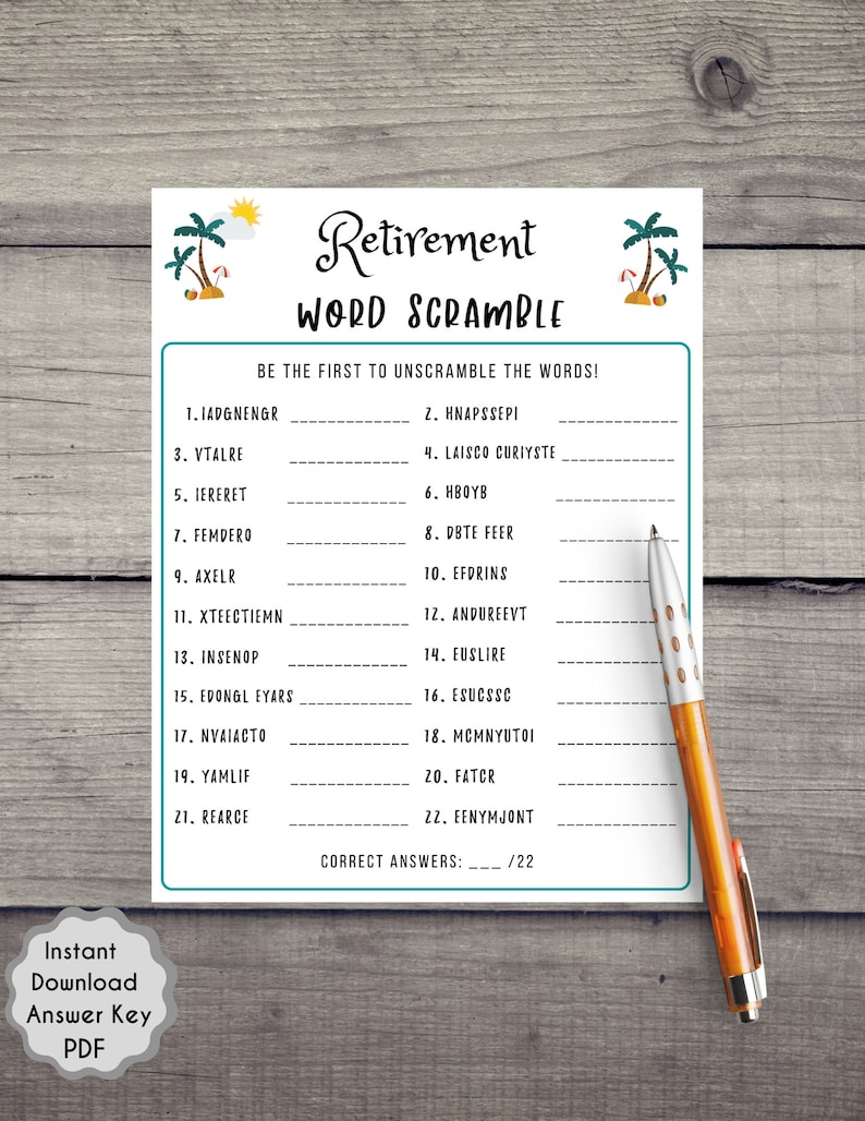 Retirement Party Game Retirement Word Scramble Fun Retirement Party ...