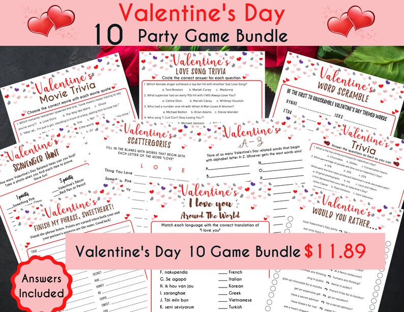 Valentine's Day Scattergories Game Valentine's Day Trivia Valentines Printable Game Galentine's Game Fun Adults Party Game PDF image 5