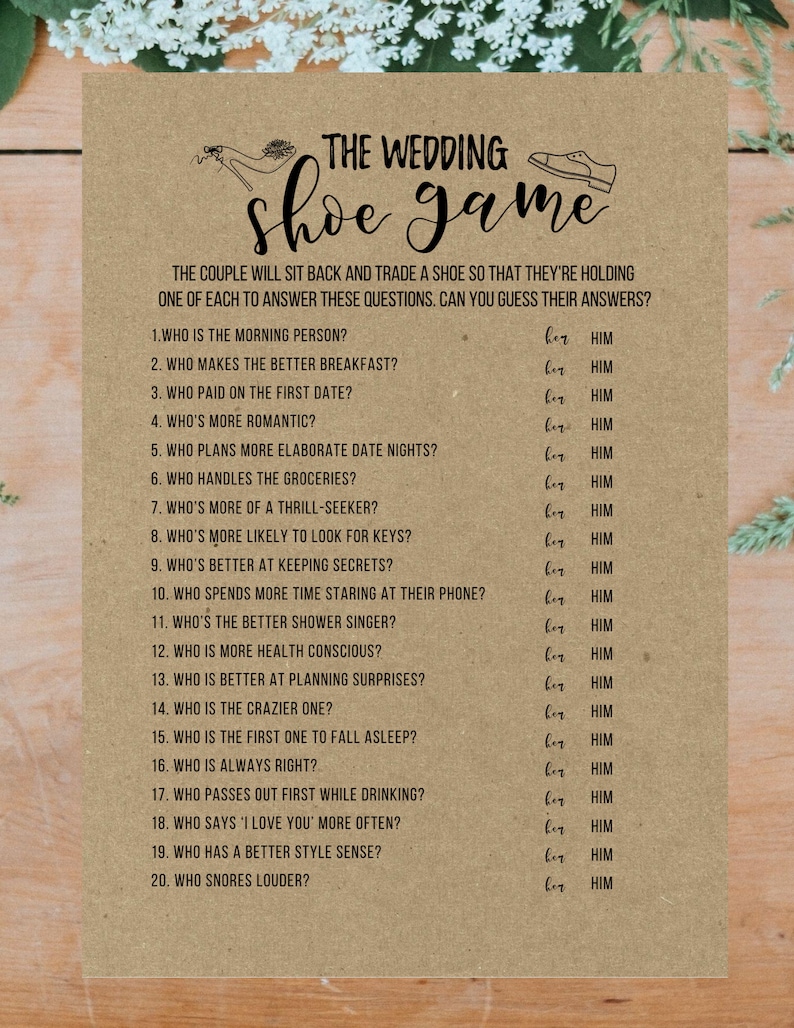 the wedding shoe game bridal shower game printable pdf