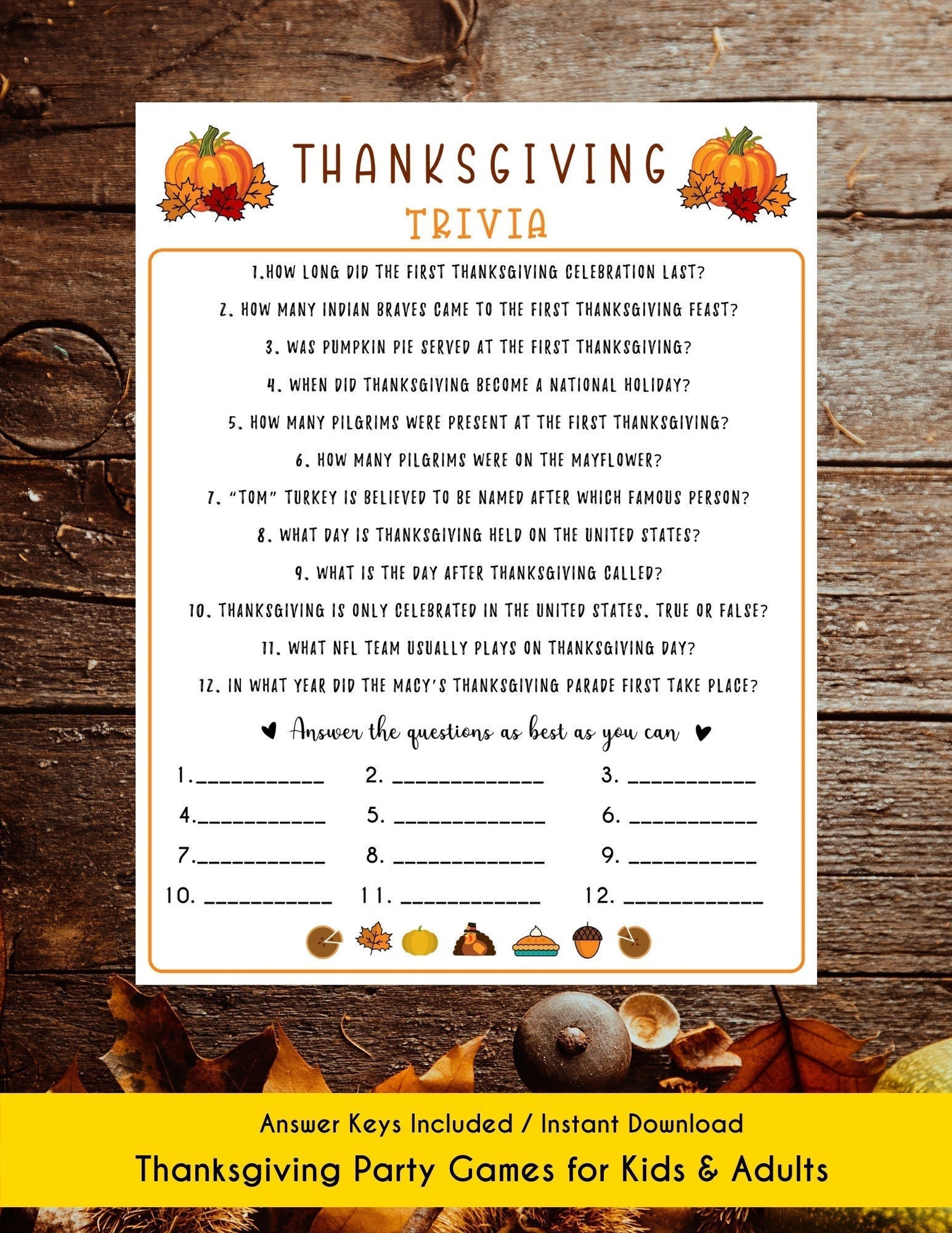 Thanksgiving Party Game Printable Thanksgiving Game for Kids - Etsy