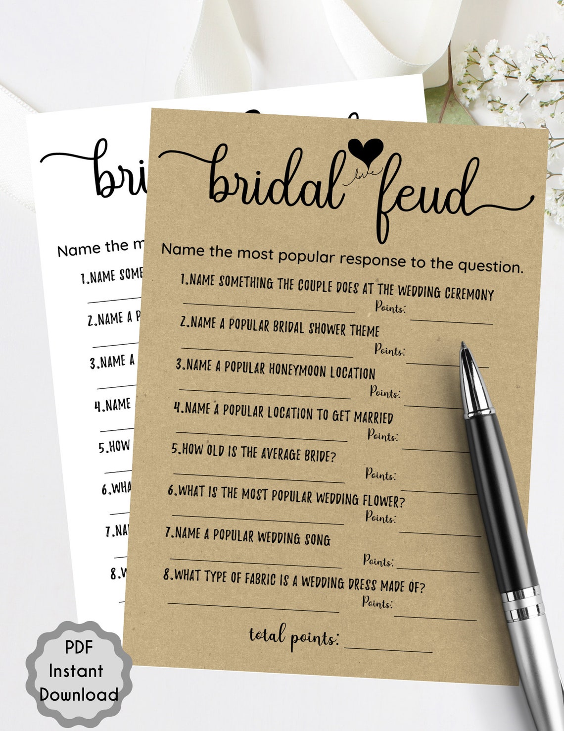 bridal feud bridal shower games pdf printable download etsy