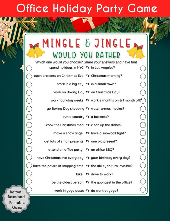 Printable Would You Rather Game Family Reunion Party 