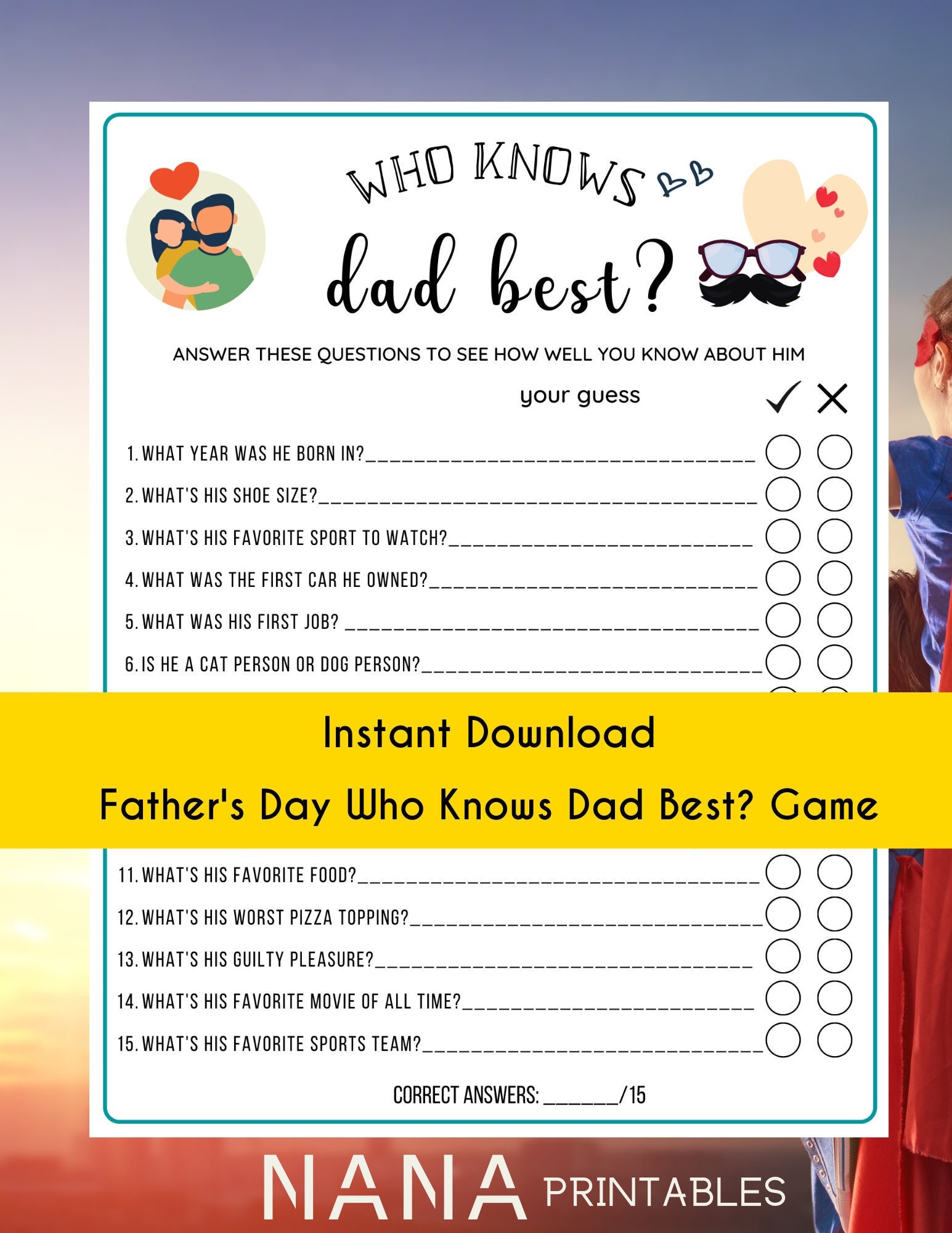 Father's Day Who Knows Dad Best Game Father's Day Game for Kids