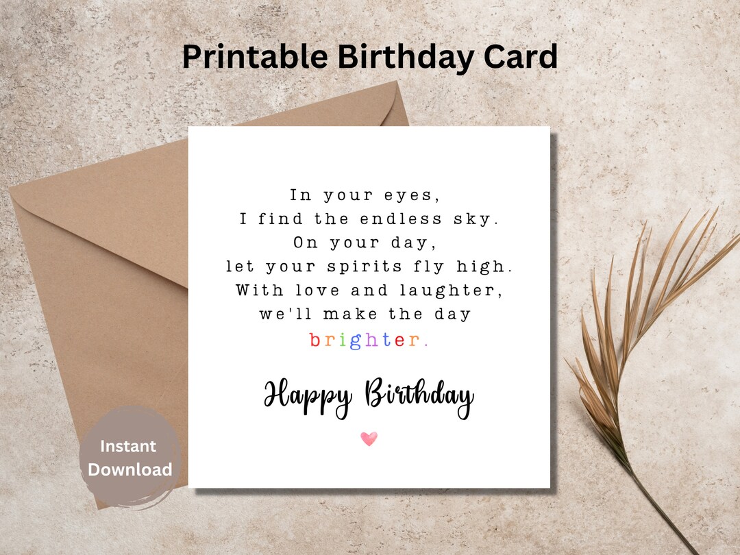Printable Birthday Card With Poem for Partner Birthday Card With Rhyme