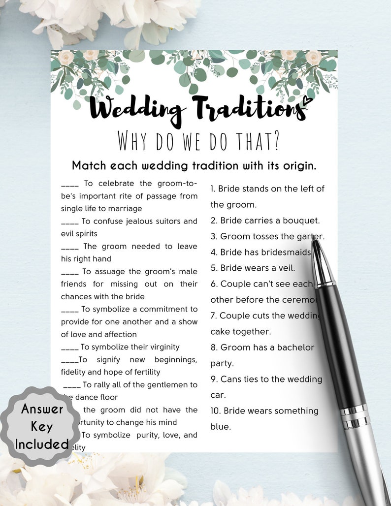 Wedding Traditions Bridal Shower Game L Newlywed Party L Etsy
