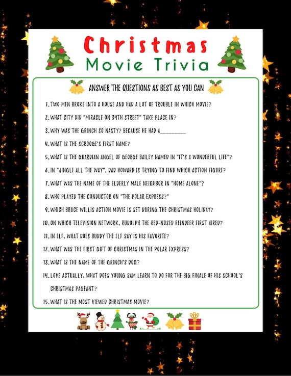 Christmas Movie Trivia Game Holiday Party Game Christmas | Etsy