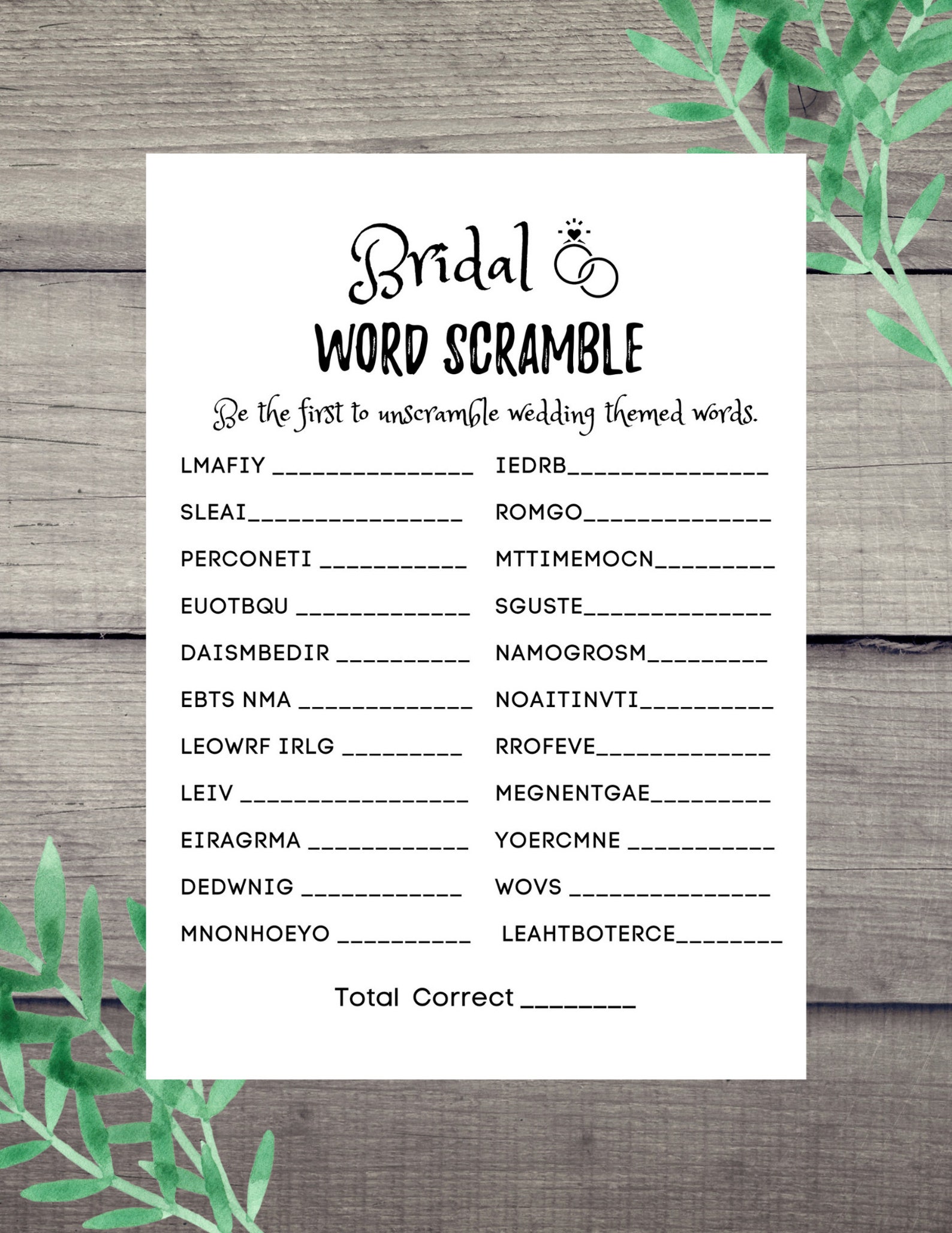 Wedding Word Scrabble With Answers Printable