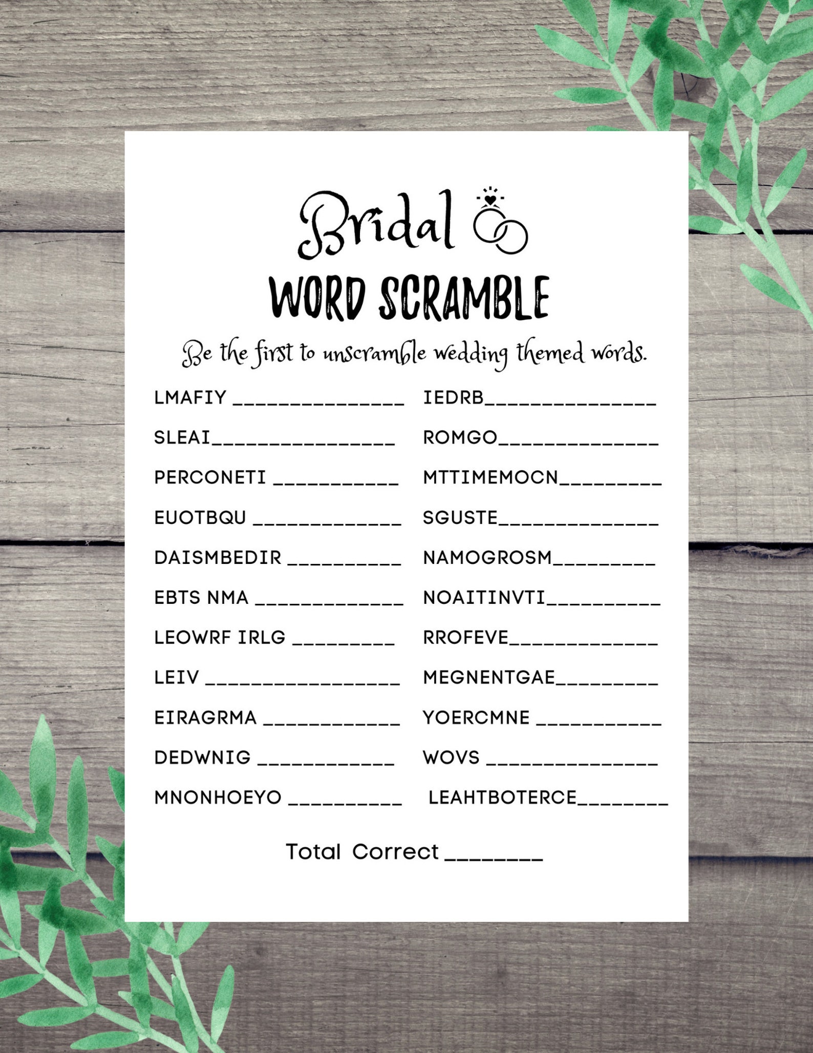Bridal Word Scramble Game Bridal Shower Game Printable Bride Groom Party Zoom Game