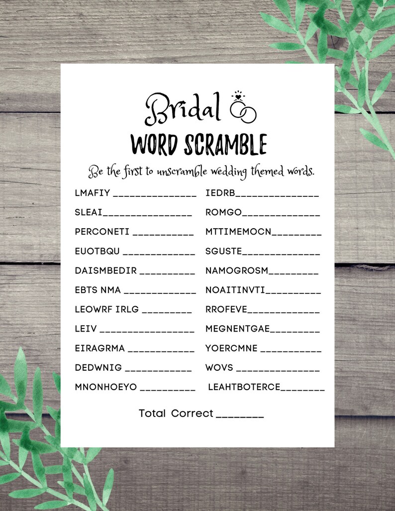 Bridal Word Scramble Game, Bridal Shower Game, Printable, Bride &amp; Groom ...