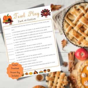Thanksgiving Printable Fact or False Game, Fun Friendsgiving Party Game, Thanksgiving Trivia Quiz game for All Ages, Fall Family Party Game