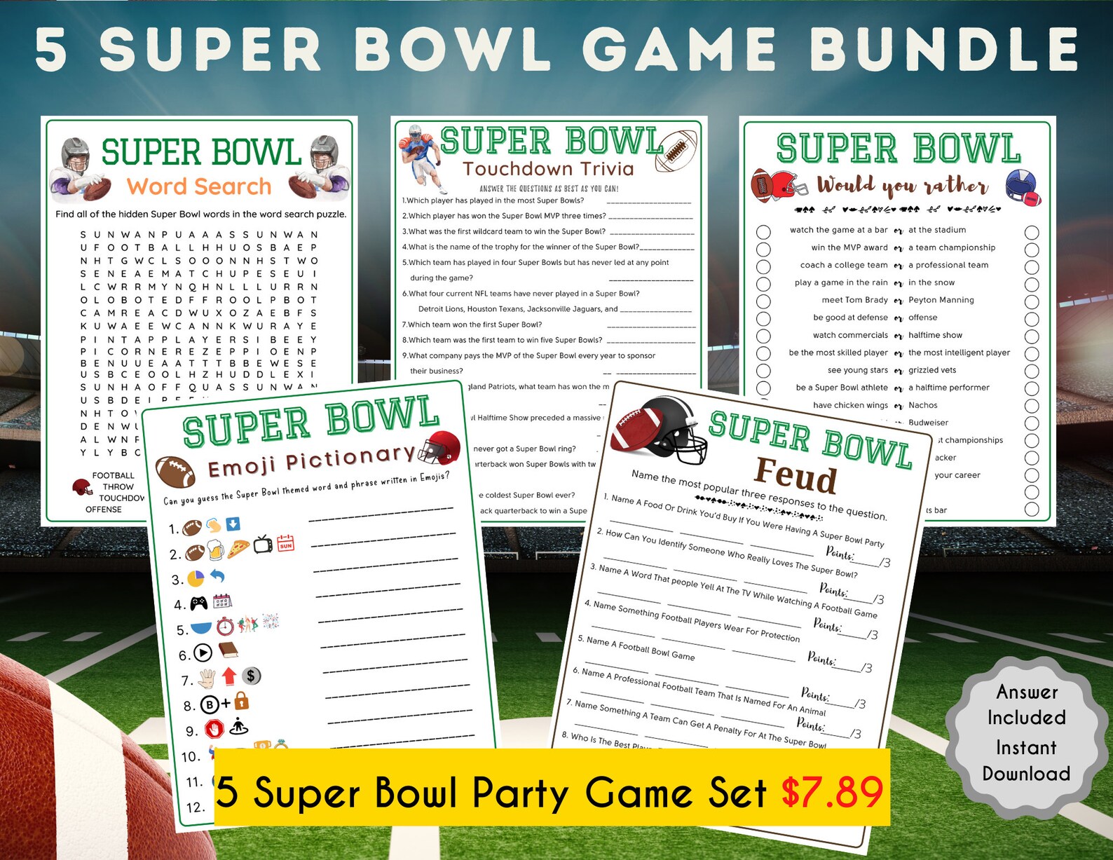Super Bowl Emoji Pictionary Football Emoji Quiz Super Bowl Etsy