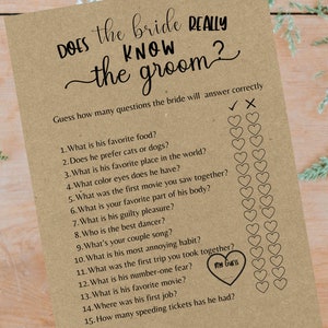 Does The Bride Really Know The Groom Bridal Shower Game, Printable PDF, Bride & Groom Party, Brunch Games, Rustic Minimalist, Newlywed game image 6