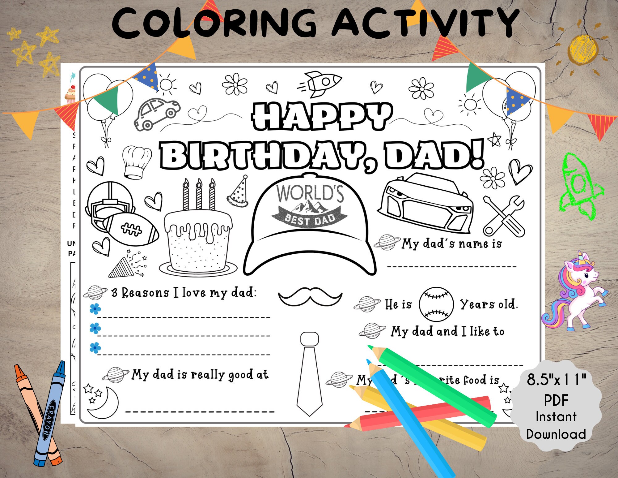 Unicorn Birthday Activity Printable Unicorn Coloring - Etsy