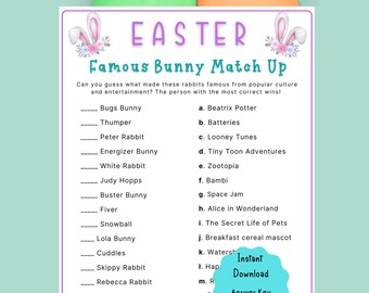 Easter Famous Bunny Match Up Game | Printable Easter Game for Kids & Adults Game |Fun Easter Trivia | Spring Trivia l Office Party Game|
