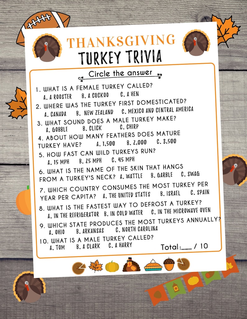 Thanksgiving Turkey Trivia Game Thanksgiving Turkey Game PDF | Etsy