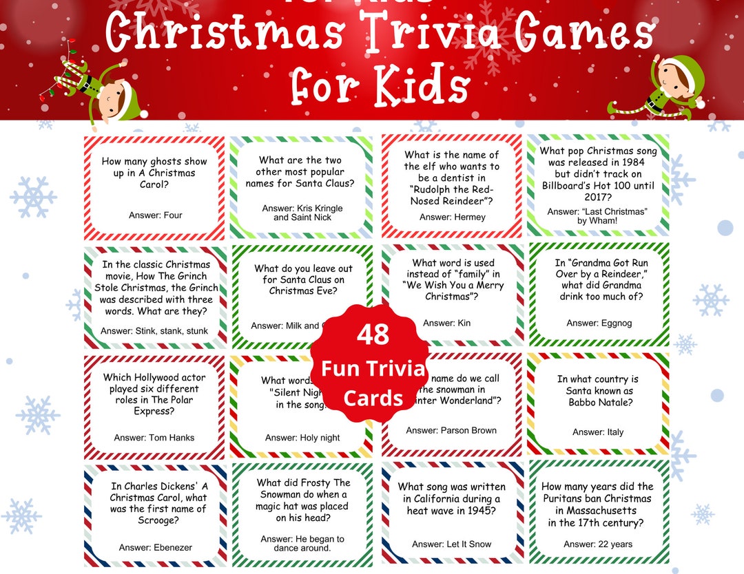 Christmas Trivia Games for Kids, Fun Christmas Printable Game, Office ...