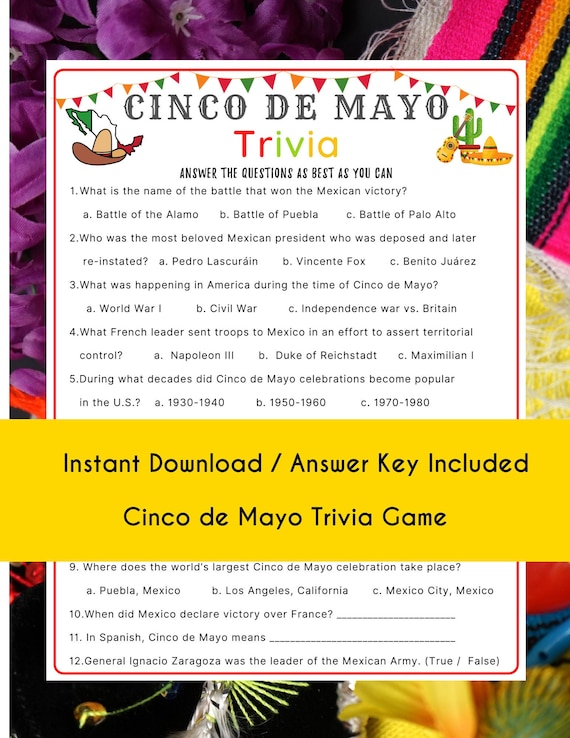 Cinco De Mayo Trivia Game L Printable Game Mexican Fiesta Etsy
