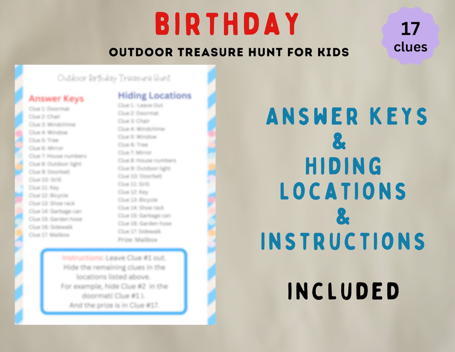 Outdoor Birthday Treasure Scavenger Hunt for Kids, Indoor Treasure Hunt ...