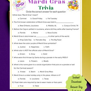 5 in 1 Mardi Gras Game Bundle Mardi Gras Printable Game for Kids & Adults Fun Mardi Gras Game Mardi Gras Trivia Game, Fat Tuesday image 6