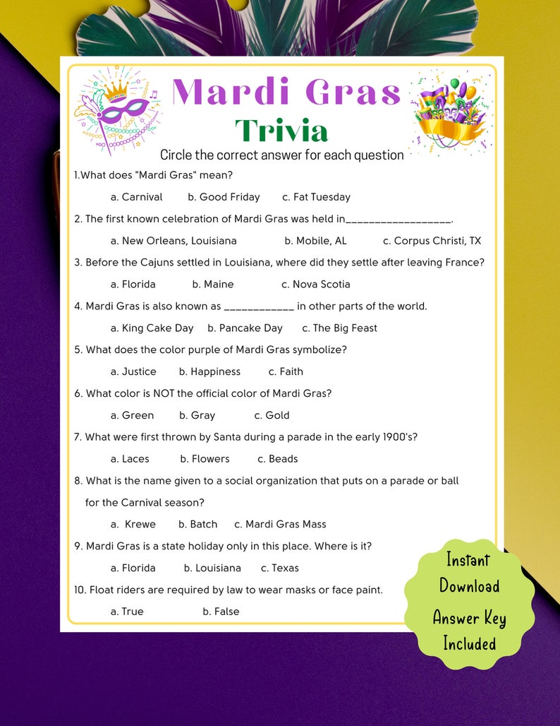 5 in 1 Mardi Gras Game Bundle Mardi Gras Printable Game for Kids & Adults Fun Mardi Gras Game Mardi Gras Trivia Game, Fat Tuesday image 6