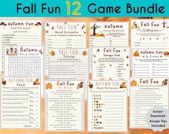 Paquete de juegos imprimibles de otoño: Actividades familiares y de Acción de Gracias (PDF)