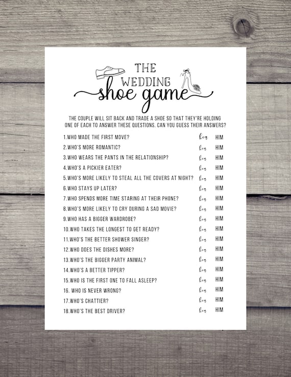The Wedding Shoe Game Bridal Shower Game Printable PDF Bride - Etsy Norway