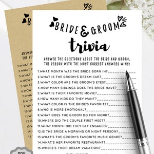 Bride and Groom Trivia Bridal Shower Game, Printable Instant Download ...