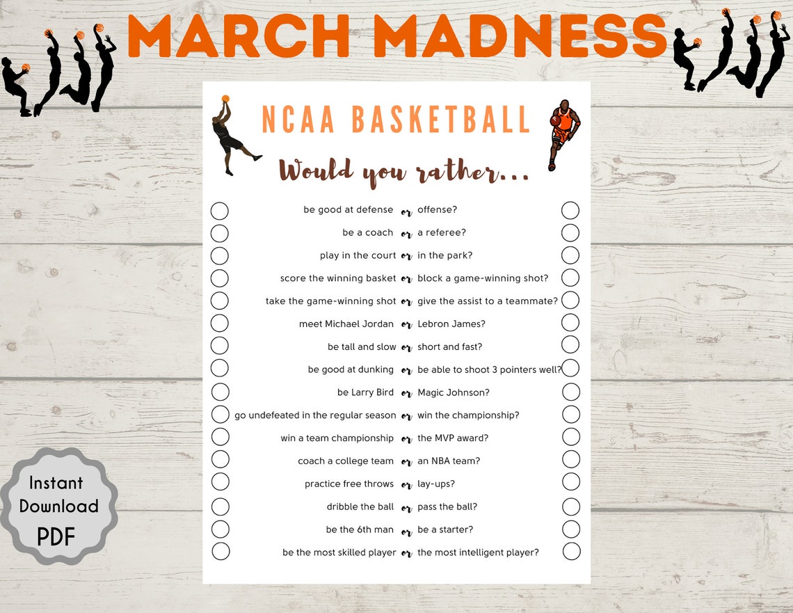 March Madness Would You Rather Game Basketball Party Game L Etsy