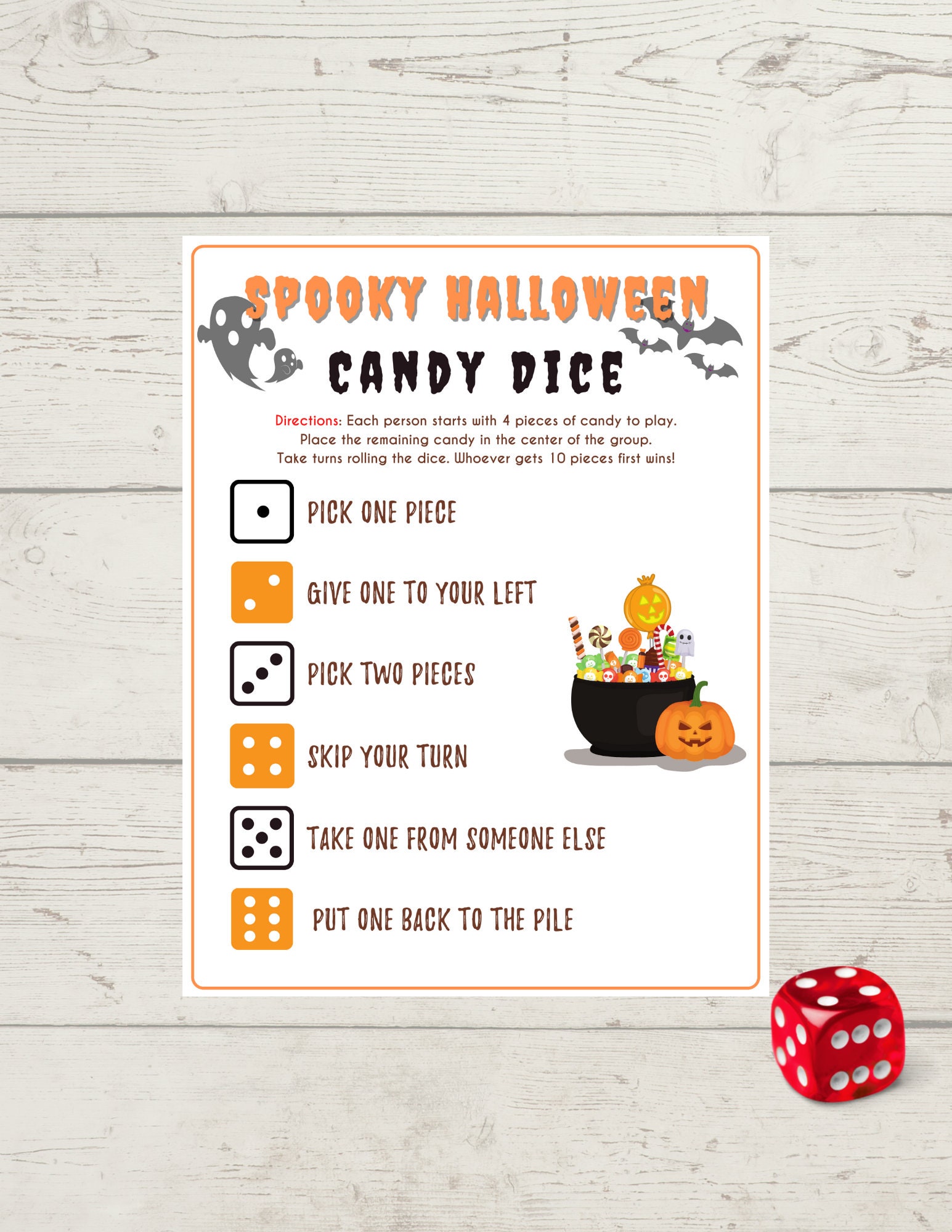 Halloween Candy Dice Game Spooky Halloween Printable Games PDF Scary ...