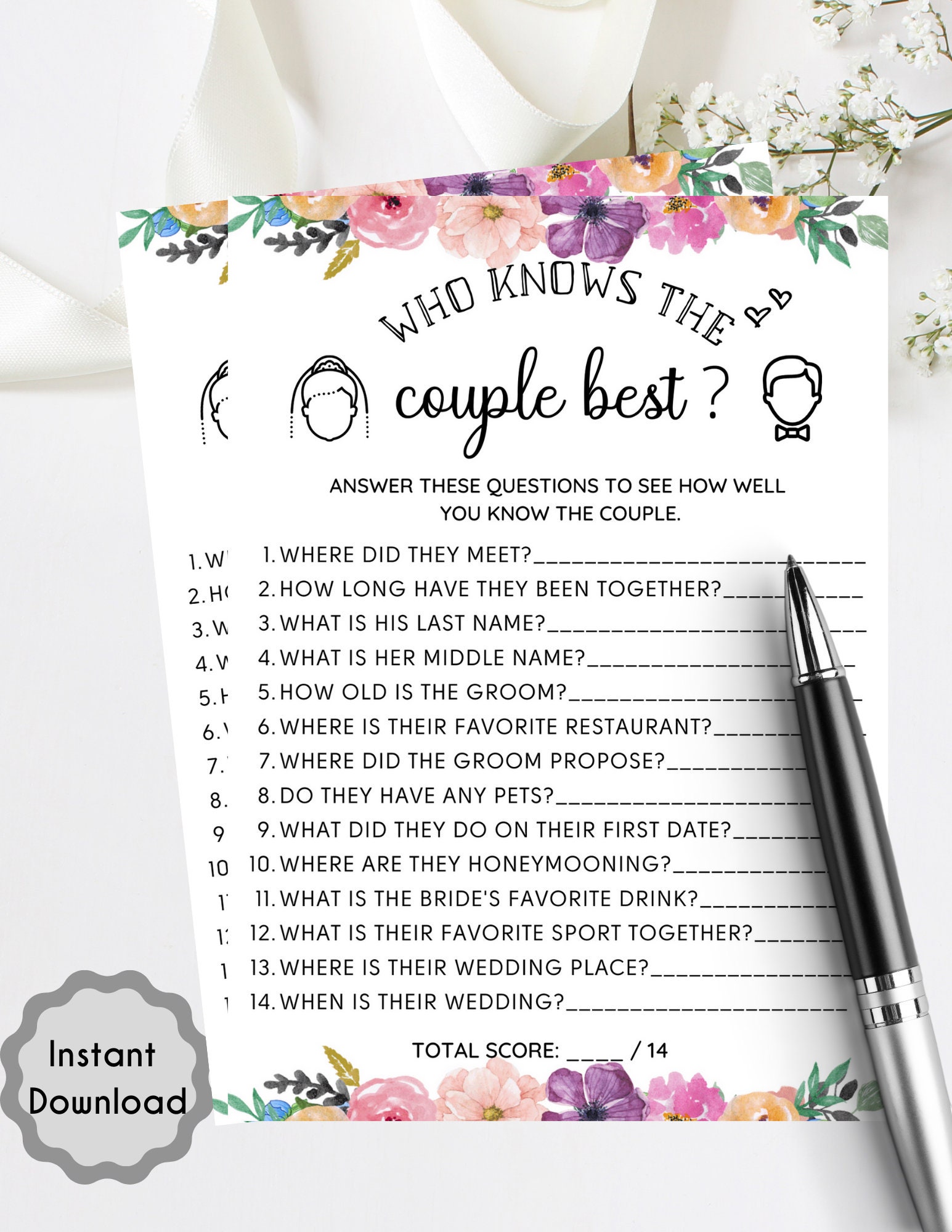 Who Knows the Couple Best Bridal Shower Gamel Floral Bridal Etsy