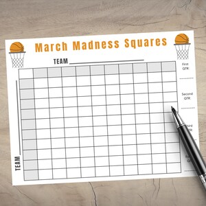 March Madness Squares | NCAA Basketball Predictions L Printable Men's ...